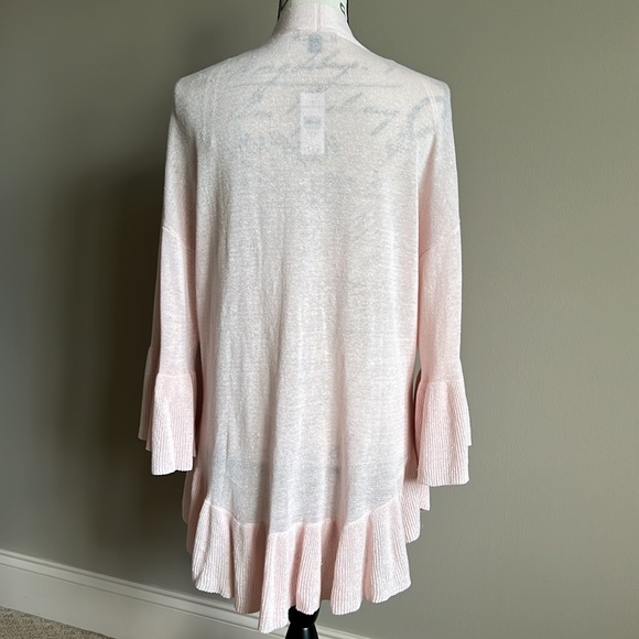 NEW Ann Taylor Pink Ruffle Open Cardigan Lightweight Linen Blend Sweater - Picture 5 of 11
